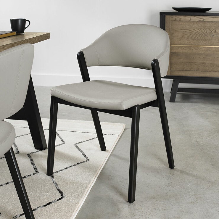 Bentley Designs Camden Peppercorn Light Grey Leather Dining Chair, 2 Pack