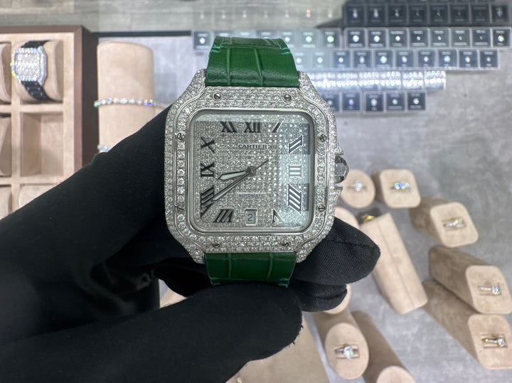 Cartier santos large 39mm -natural diamonds box and card AM