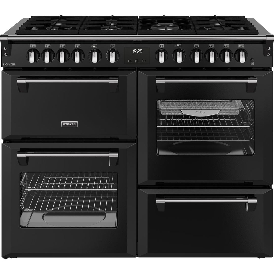 Stoves Richmond 110cm wide Dual Fuel Range Cooker with Gas Hob - Black