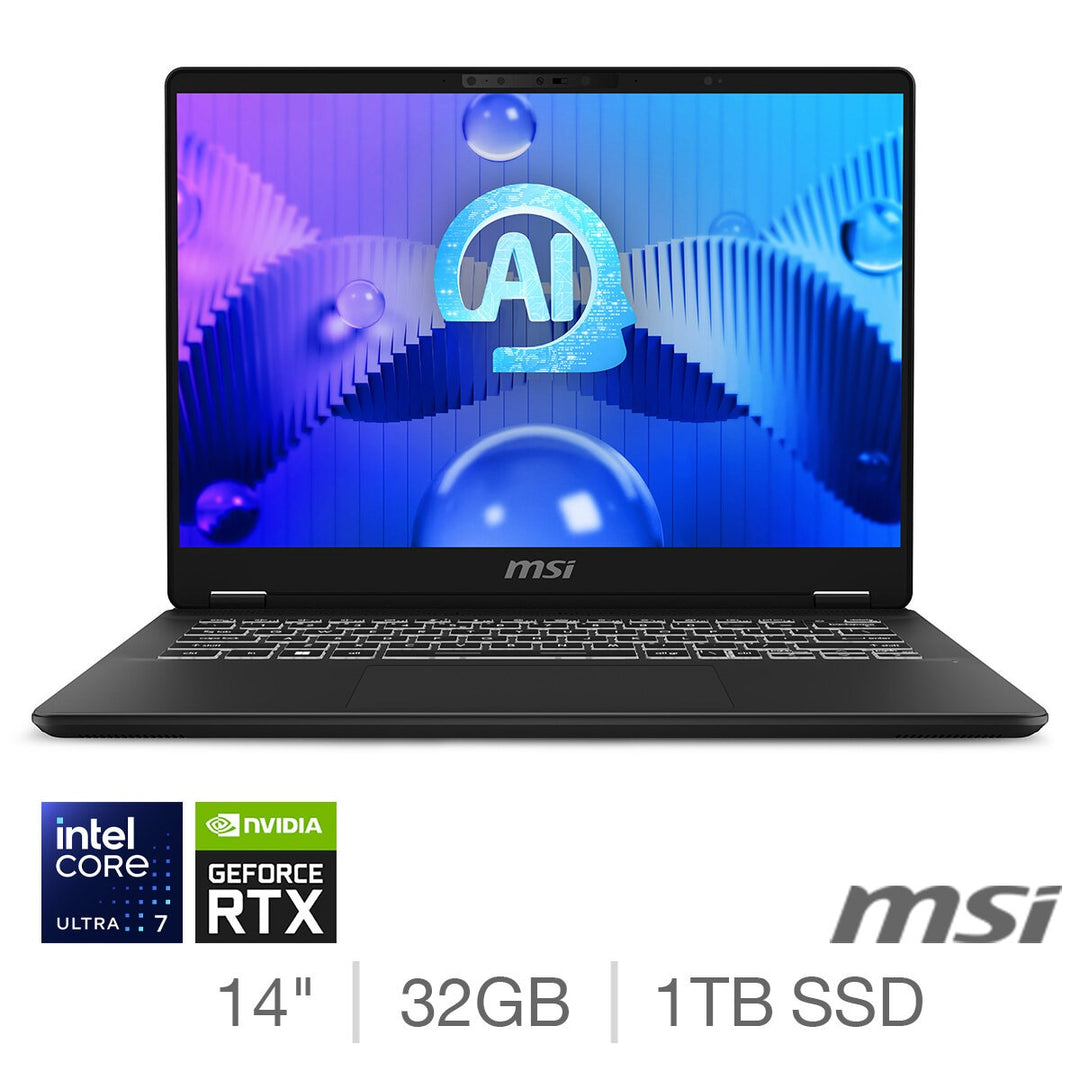 MSI Prestige 14 AI Studio, Intel Core Ultra 7, 32GB RAM, 1TB SSD, NVIDIA GeForce RTX 3050, 14 Inch Laptop, 9S7-14N211-003