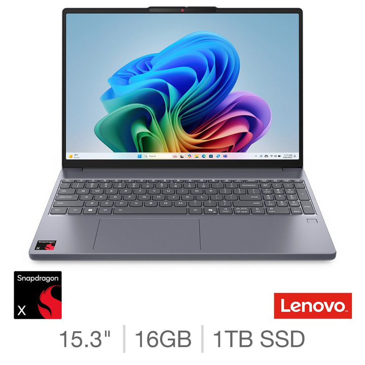 Lenovo IdeaPad Slim 3, Copilot+ PC, Snapdragon X, 16GB RAM, 1TB SSD, 15.3 Inch Laptop, 83N3002CUK