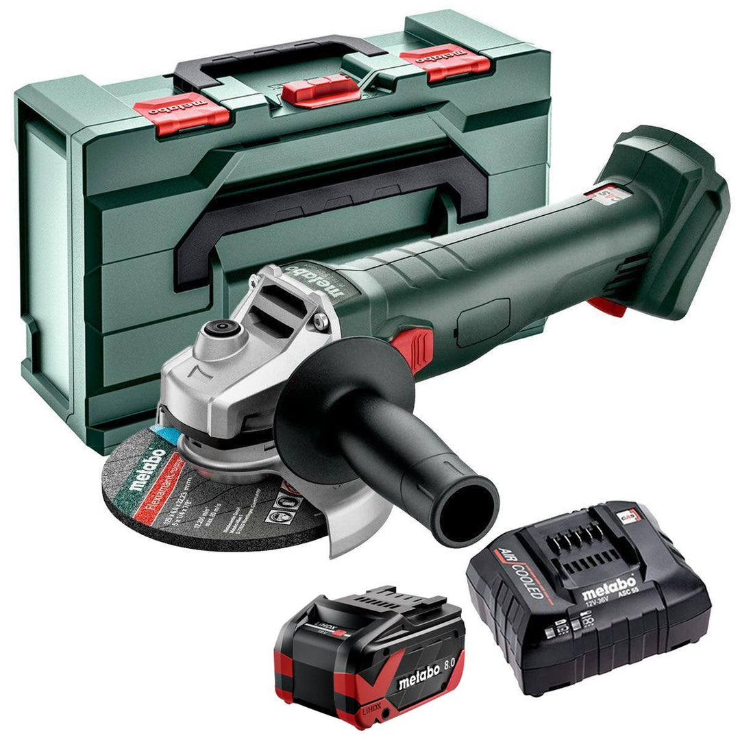 Metabo W 18 L 9-125 18V 125mm Angle Grinder with 1 x 8.0Ah Battery Charger & Metabox