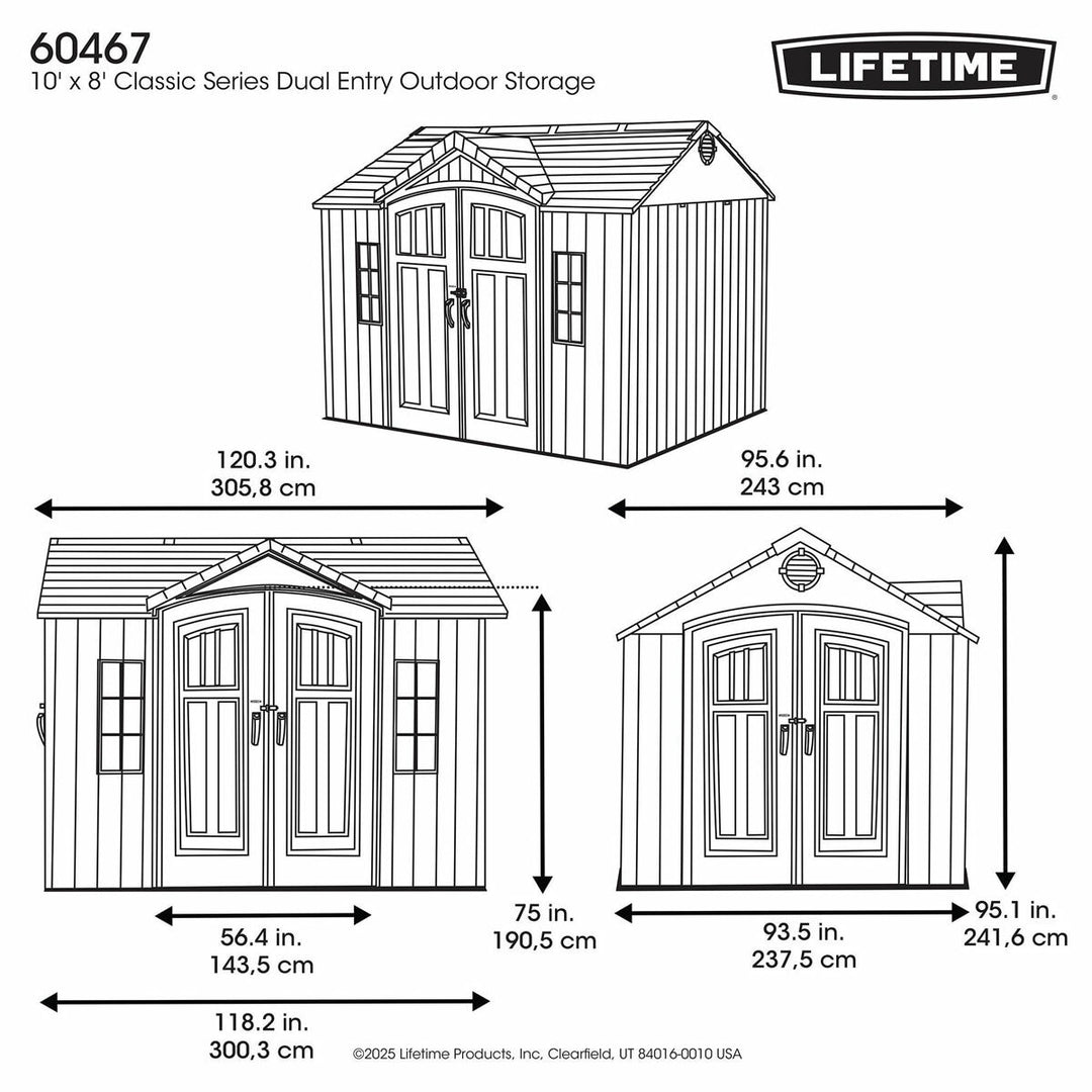 Lifetime 10ft x 8ft (3 x 2.4m) Dual Entry Outdoor Storage Shed - Model 60467