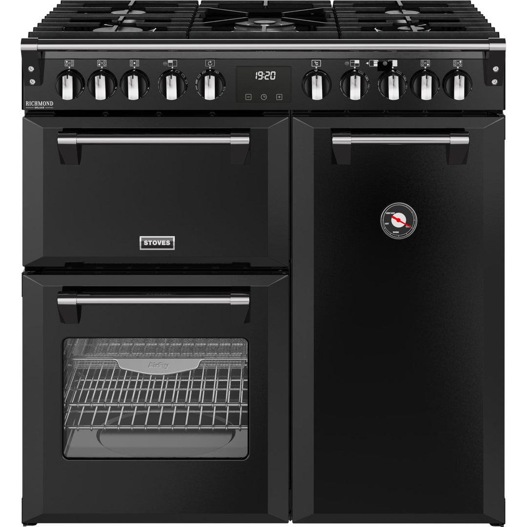 Stoves Richmond Deluxe 90cm wide Dual Fuel Range Cooker with Gas Hob - Black