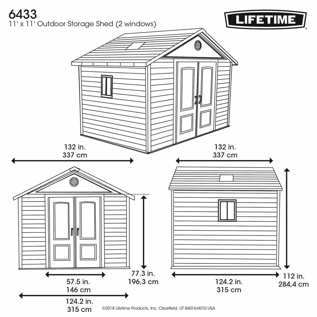 Lifetime 11 x 11ft (3.3 x 3.3m) Outdoor Storage Shed - Model 6433