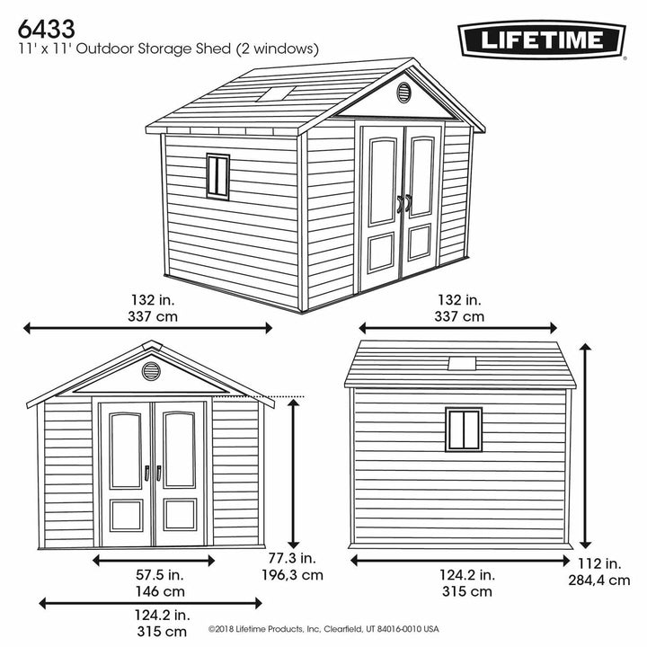 Lifetime 11 x 11ft (3.3 x 3.3m) Outdoor Storage Shed - Model 6433