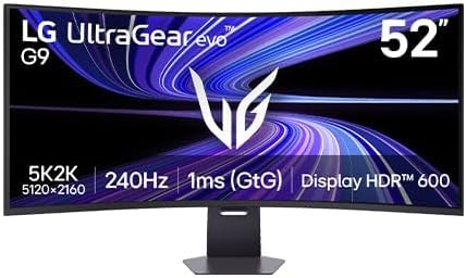 LG 52G930B-B - Ultragear Gaming Monitor, 51.6", VA, 5K2K, (5121x2160), 21:9, 240Hz, 1ms, FreeSync Premium, Flat, Pivotable/Height Adjustable, Black