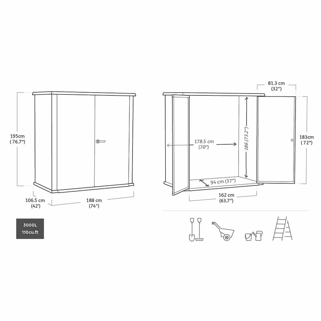Keter Cortina 6ft 4" x 6ft 1" (1.9 x 0.7m) 3,000 Litre Vertical Storage Shed