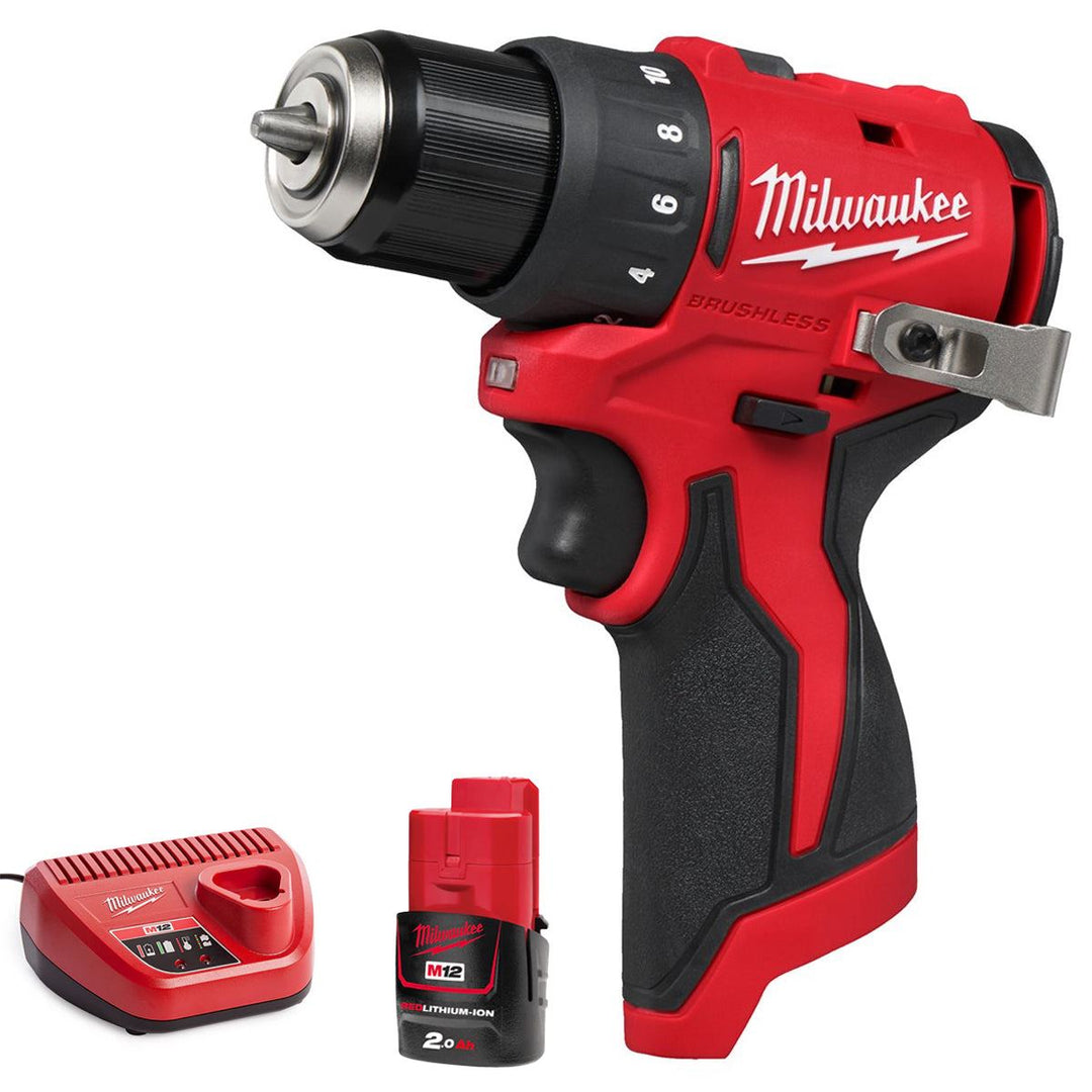 Milwaukee M12BLDDRC-0 12V Brushless Drill Driver with 1 x 2.0Ah Battery & Charger