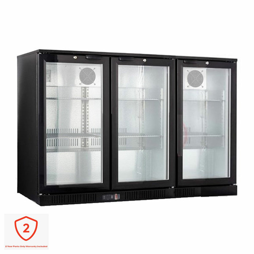 Contender RRG022 320L Commercial Hinged Triple Door Bottle Cooler, C Rated in Black