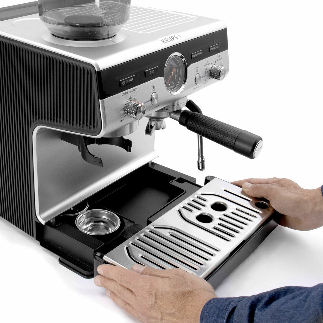 Krups XP801TG0 Precision Steam &amp; Pump Espresso Coffee Machine with Grinder in Black &amp; Stainless Steel