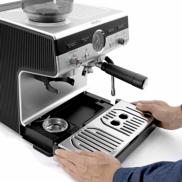Krups XP801TG0 Precision Steam &amp; Pump Espresso Coffee Machine with Grinder in Black &amp; Stainless Steel