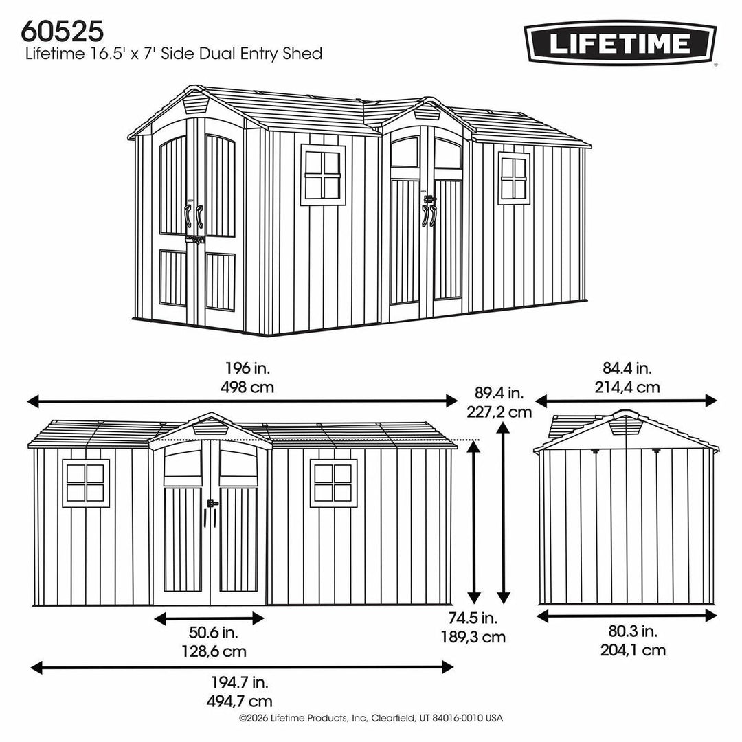 Lifetime 16.5ft x 7ft (4.9 x 2m) Dual Entry Outdoor Storage Shed - Model 60525