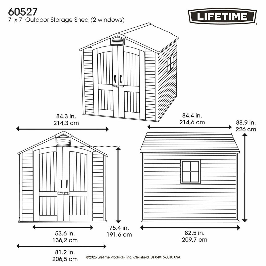 Lifetime 7ft x 7ft (2.1 x 2.1m) Outdoor Storage Shed - Model 60527