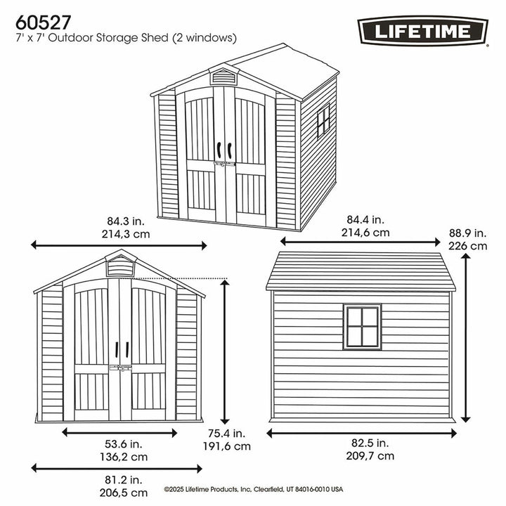 Lifetime 7ft x 7ft (2.1 x 2.1m) Outdoor Storage Shed - Model 60527