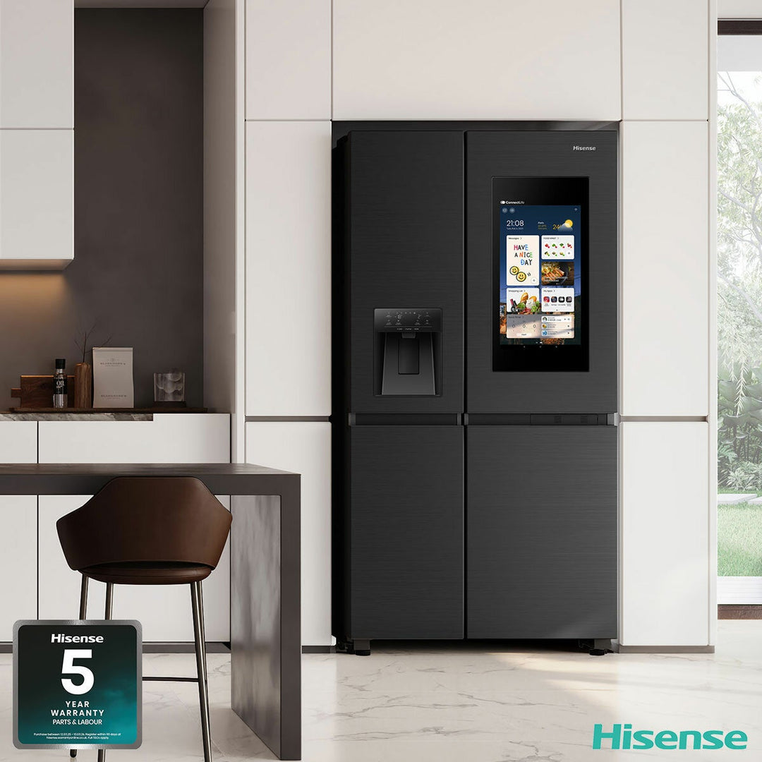 Hisense PureFlat Eclipse RS9P628GPFE, Plumbed Side By Side Fridge Freezer, E Rated In Dark Steel
