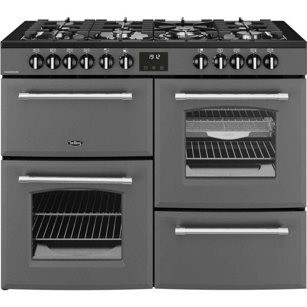 Belling Farmhouse 110 DF 110cm Dual Fuel Range Cooker, Grey, A Rated 444411837 - Anthracite