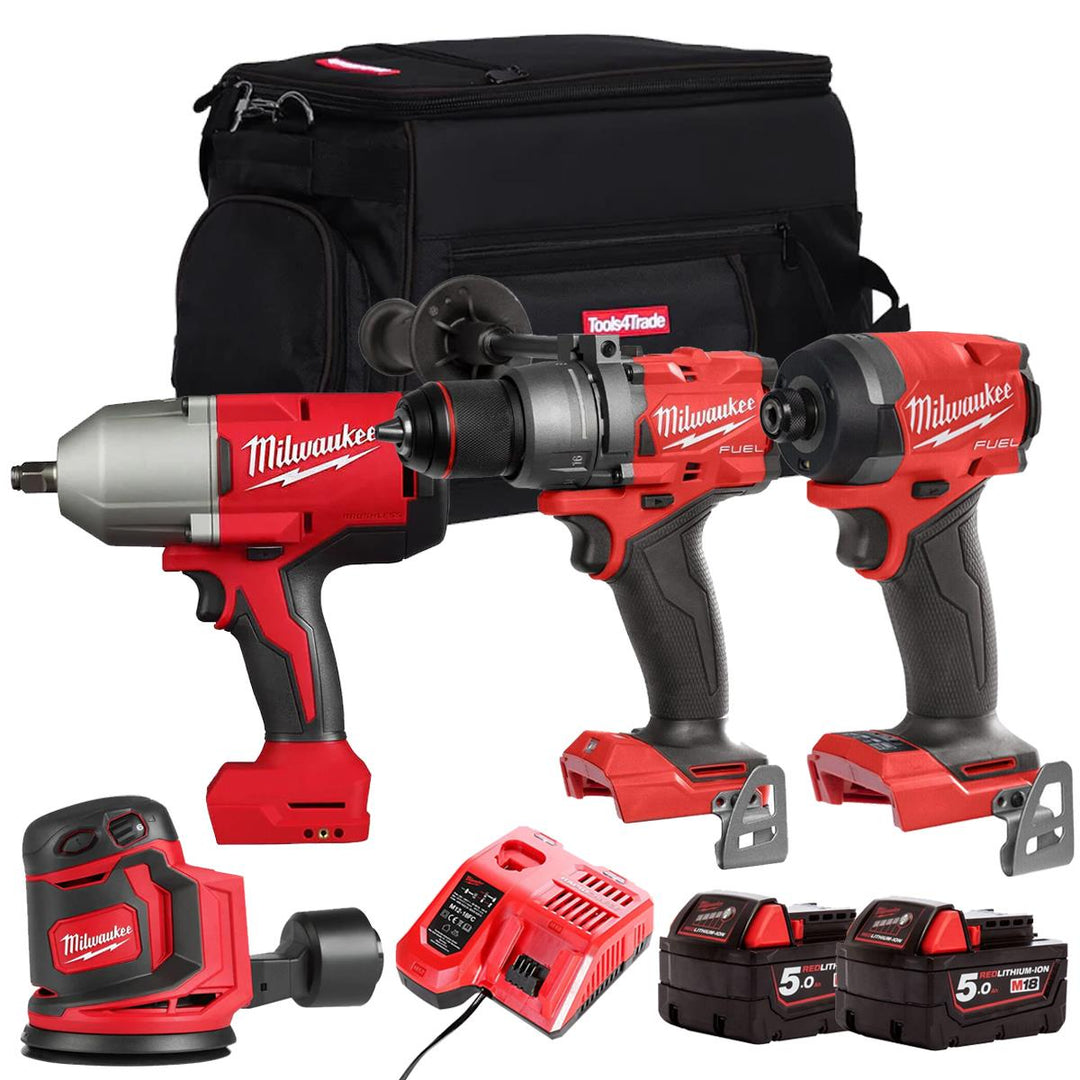 Milwaukee M18FPP22Z-502B 18V 4 Piece Power Tool Kit With 2 x 5.0Ah Batteries Charger & Bag