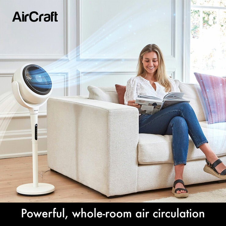 AirCraft LUME Ultra Quiet 2 in 1 Air Circulator Fan With Remote &amp; LED Backlight in Stone White