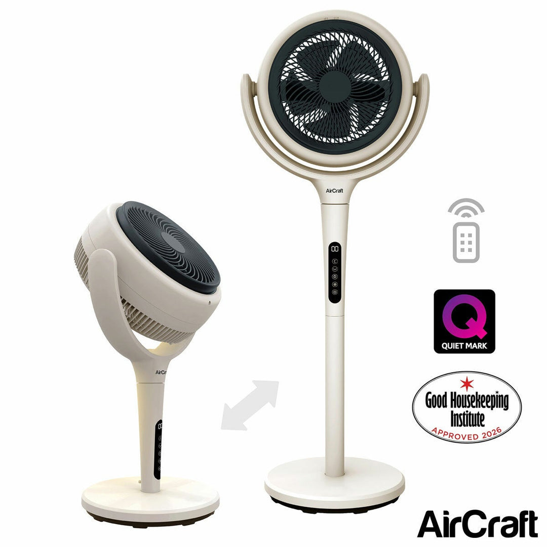 AirCraft LUME Ultra Quiet 2 in 1 Air Circulator Fan With Remote &amp; LED Backlight in Stone White