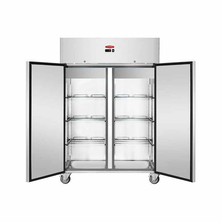 Contender FZU011 Commercial 1200L Double Door Freezer, E Rated in Stainless Steel