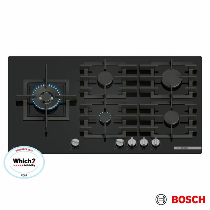 Bosch Series 6 PPM9A6I40, Tempered Glass 90cm Gas Hob in Black