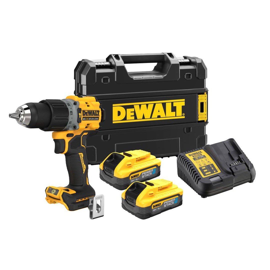 Dewalt DCD805H2T 18V XR Combi Hammer Drill 2 x 5.0Ah Powerstack Batteries Charger & Carry Case