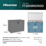 Hisense FT280WN3SGD, 277L Chest Freezer, D Rated in Silver