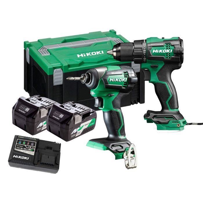 Hikoki KC18DEJAZ 18V Brushless Combi Drill & Impact Driver Twin Kit with 2 x 2.5Ah/5.0Ah Battery, Charger & Case