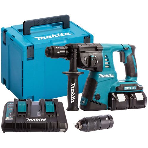 Makita DHR264ZJ 36V LXT SDS+ Rotary Hammer Drill With 2 x 5.0Ah Batteries & Charger In Case