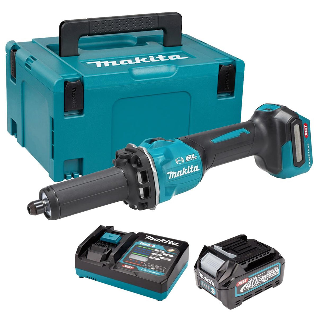 Makita GD001GZ01 40V Max XGT Brushless Die Grinder with 1 x 2.5Ah Battery Charger &amp; Case