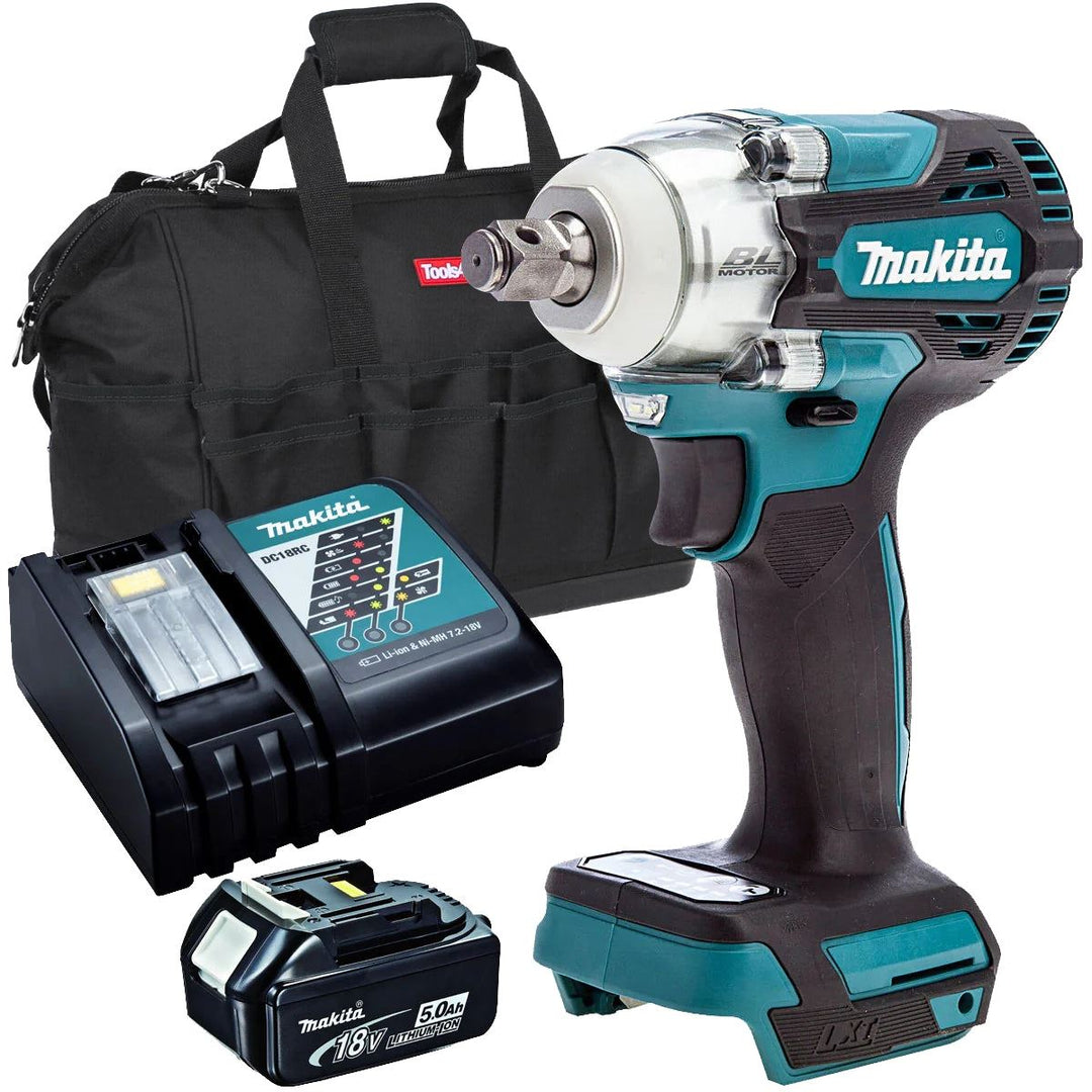 Makita DTW300Z 18V 1/2" Brushless Impact Wrench with 1 x 5.0Ah Battery Charger &amp; Tool Bag