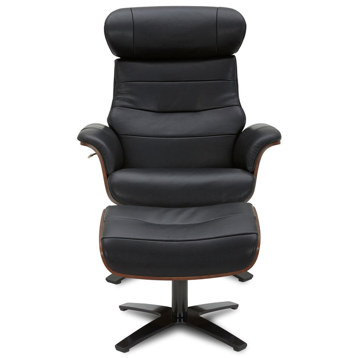 Gilman Creek Karma Black Top Grain Leather Swivel Chair with Ottoman