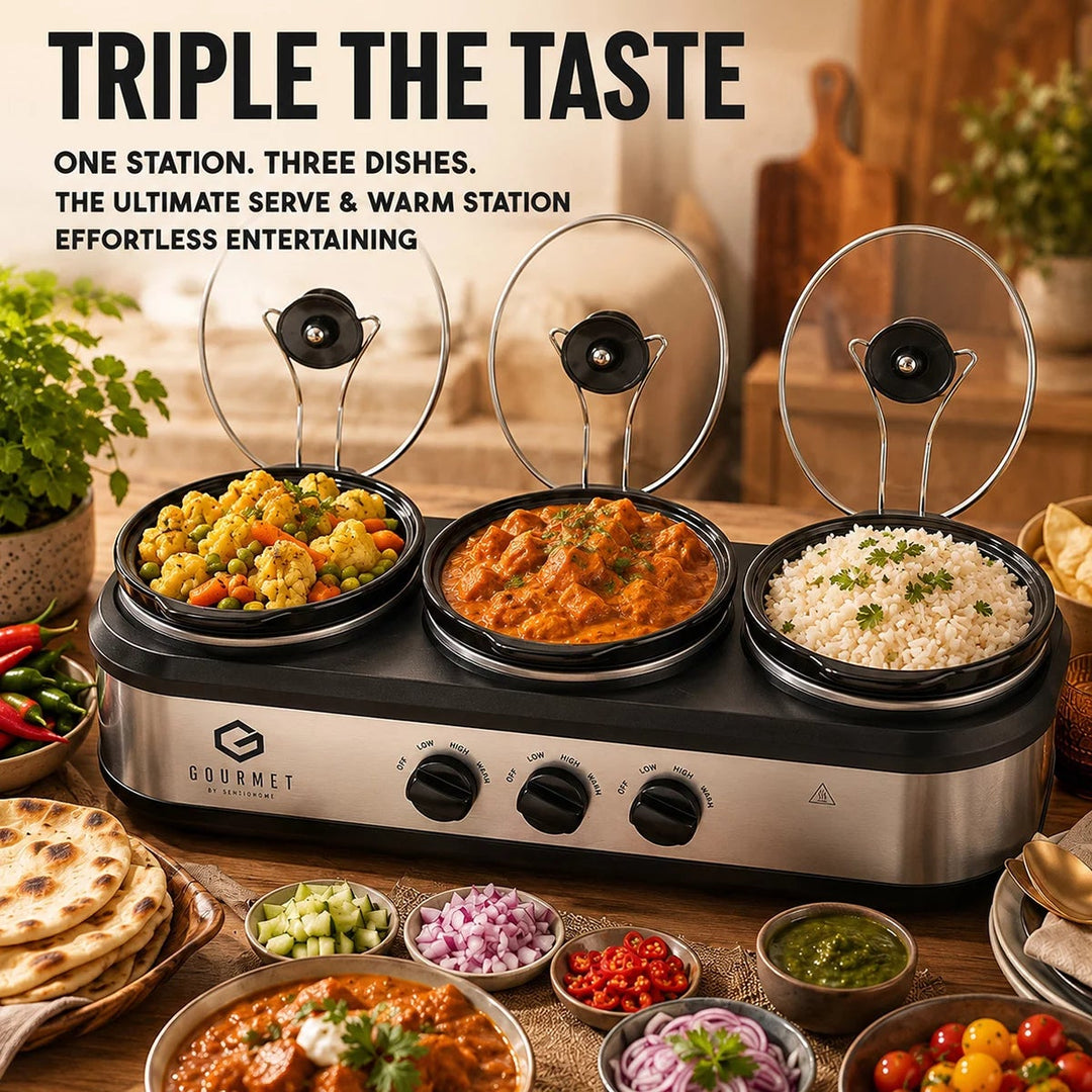 SensioHome Gourmet Triple Slow Cooker &amp; Warming Station 7.1L