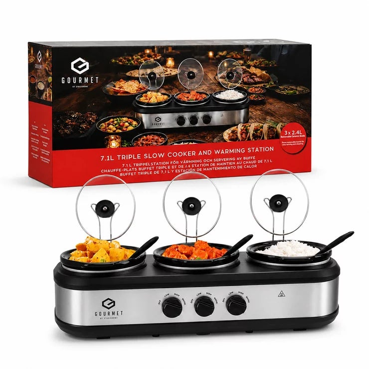 SensioHome Gourmet Triple Slow Cooker &amp; Warming Station 7.1L