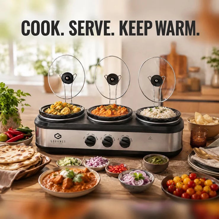 SensioHome Gourmet Triple Slow Cooker &amp; Warming Station 7.1L