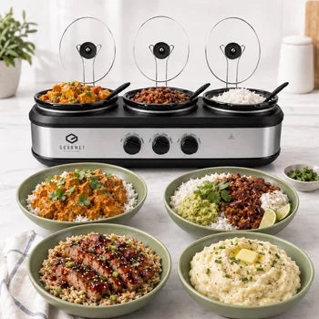 SensioHome Gourmet Triple Slow Cooker &amp; Warming Station 7.1L