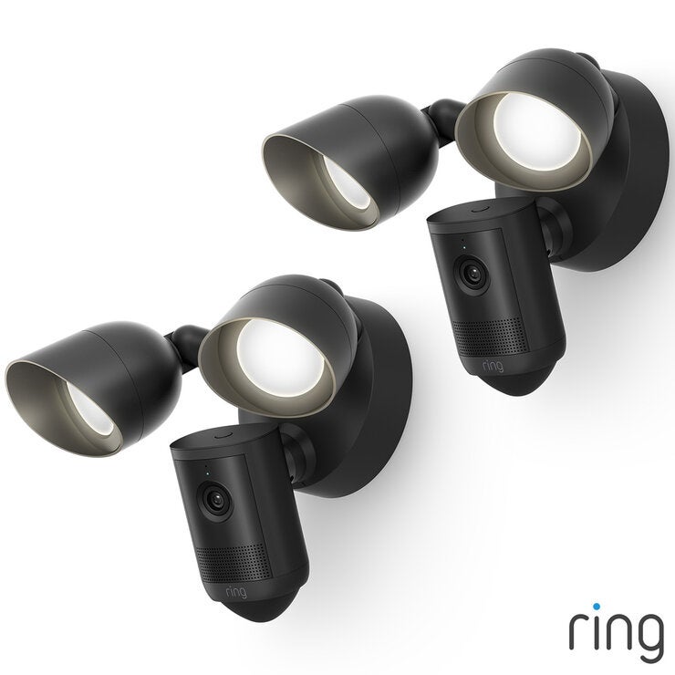 Ring Floodlight Cam (2nd Gen) - Wired - Black Security Camera - Retinal 2K - 2 Pack