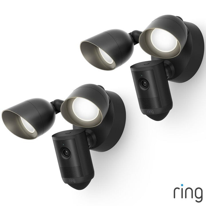 Ring Floodlight Cam (2nd Gen) - Wired - Black Security Camera - Retinal 2K - 2 Pack