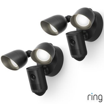 Ring Floodlight Cam (2nd Gen) - Wired - Black Security Camera - Retinal 2K - 2 Pack