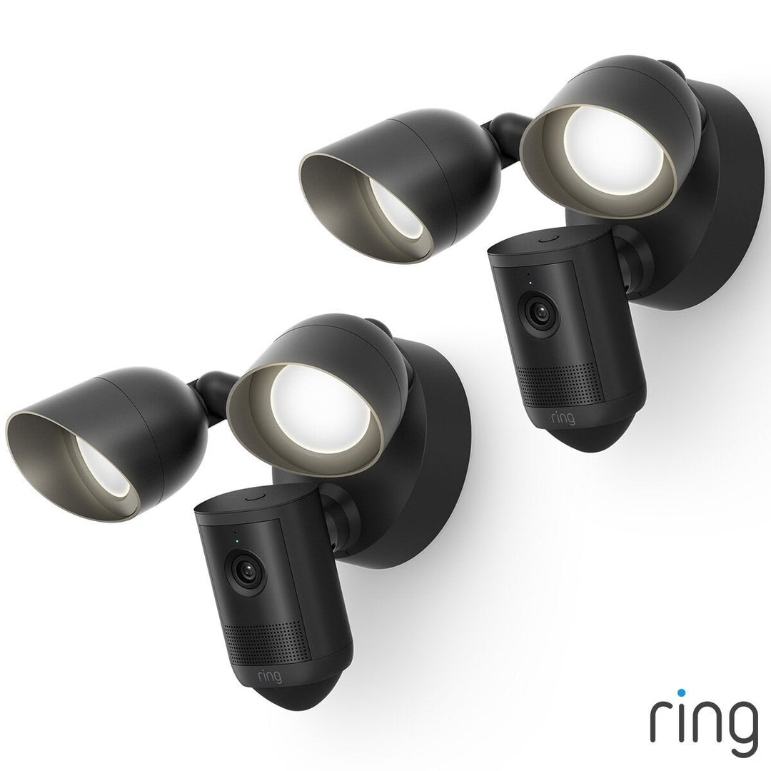 Ring Floodlight Cam (2nd Gen) - Wired - Black Security Camera - Retinal 2K - 2 Pack