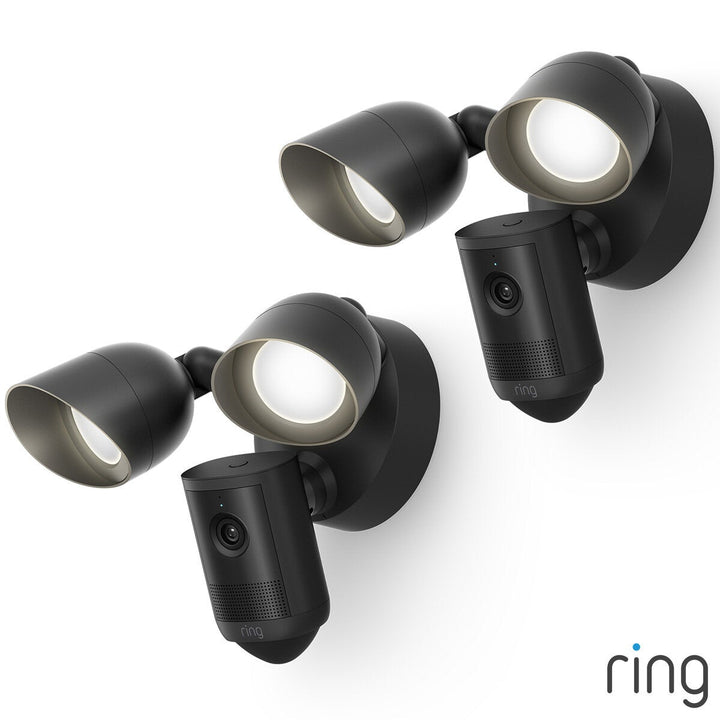 Ring Floodlight Cam (2nd Gen) - Wired - Black Security Camera - Retinal 2K - 2 Pack