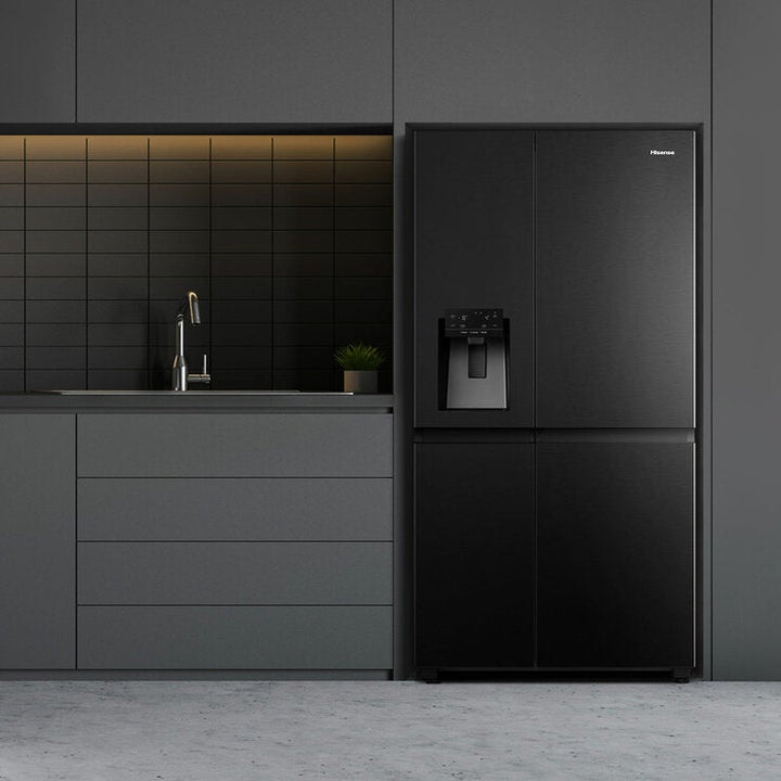 Hisense PureFlat RS818N4TFC, Non Plumbed Side By Side Fridge Freezer, C Rated In Black