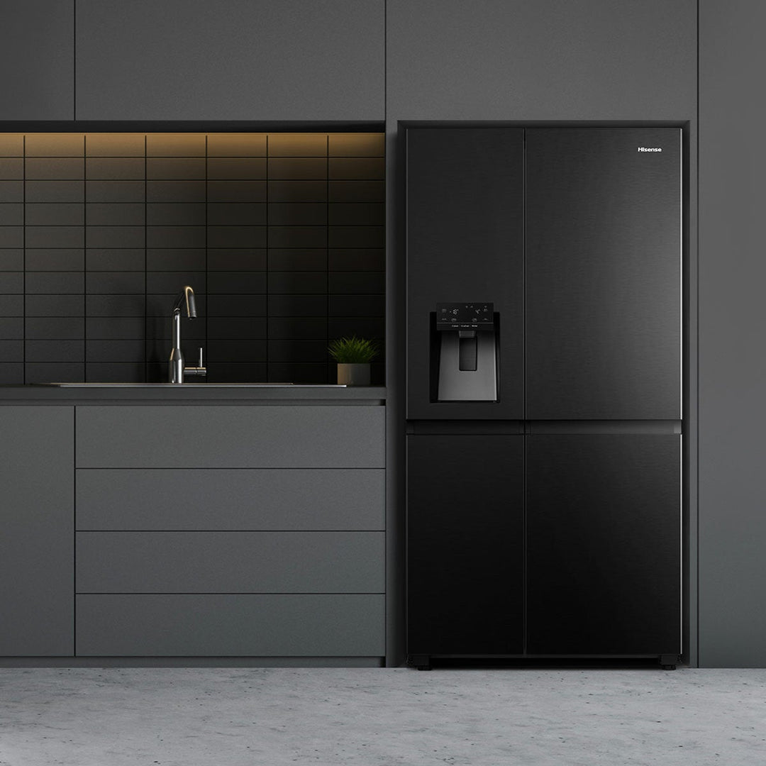 Hisense PureFlat RS818N4TFC, Non Plumbed Side By Side Fridge Freezer, C Rated In Black