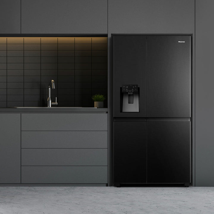 Hisense PureFlat RS818N4TFC, Non Plumbed Side By Side Fridge Freezer, C Rated In Black