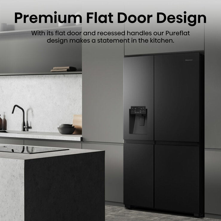 Hisense PureFlat RS818N4TFC, Non Plumbed Side By Side Fridge Freezer, C Rated In Black