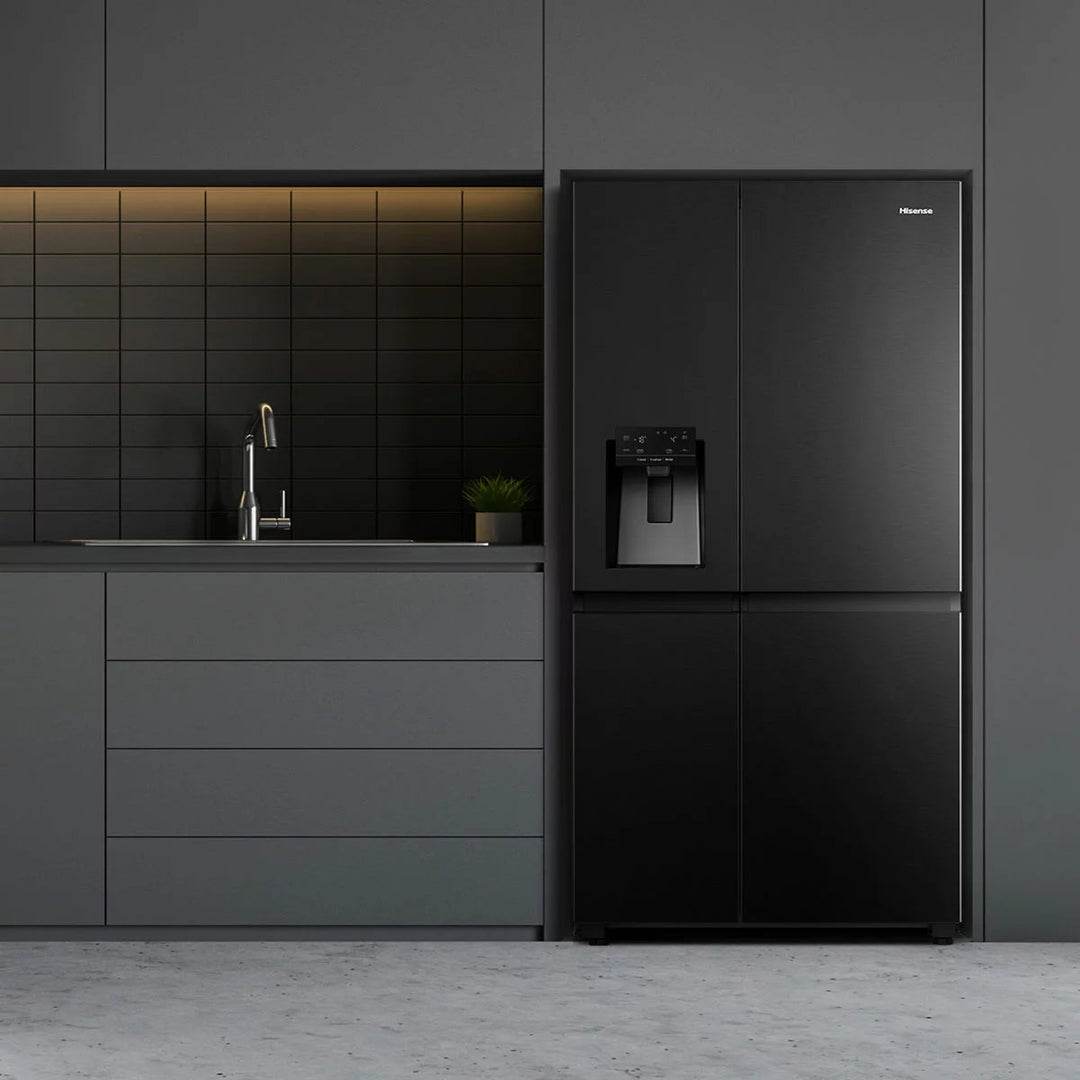 Hisense PureFlat RS818N4TFC, Non Plumbed Side By Side Fridge Freezer, C Rated In Black