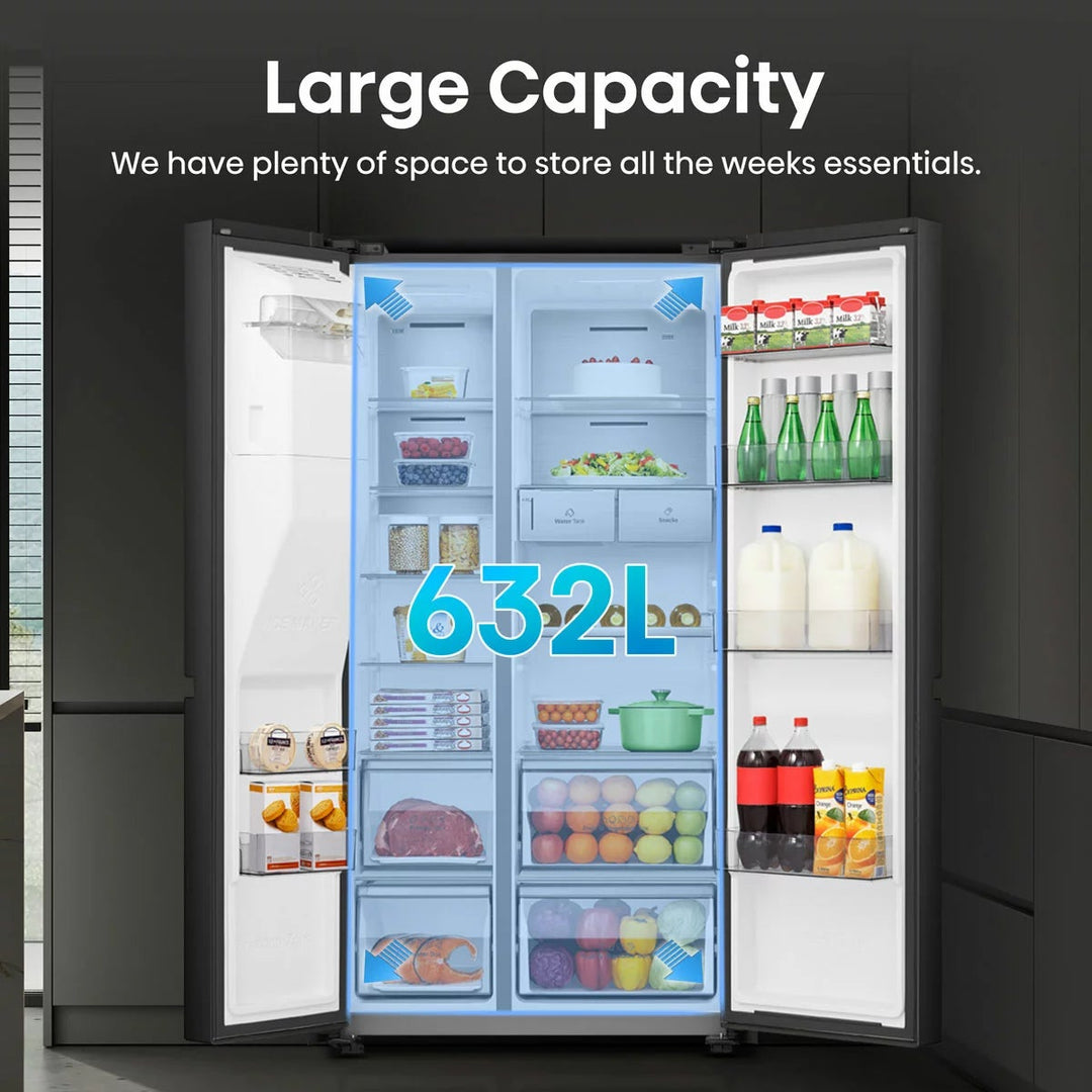 Hisense PureFlat RS818N4TFC, Non Plumbed Side By Side Fridge Freezer, C Rated In Black