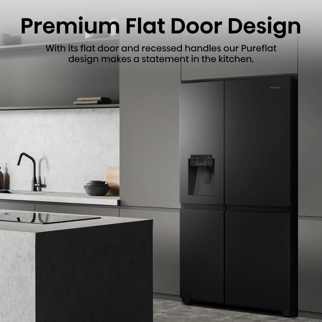 Hisense PureFlat RS818N4TFC, Non Plumbed Side By Side Fridge Freezer, C Rated In Black
