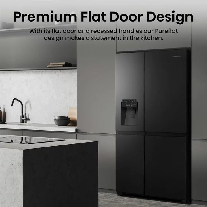 Hisense PureFlat RS818N4TFC, Non Plumbed Side By Side Fridge Freezer, C Rated In Black